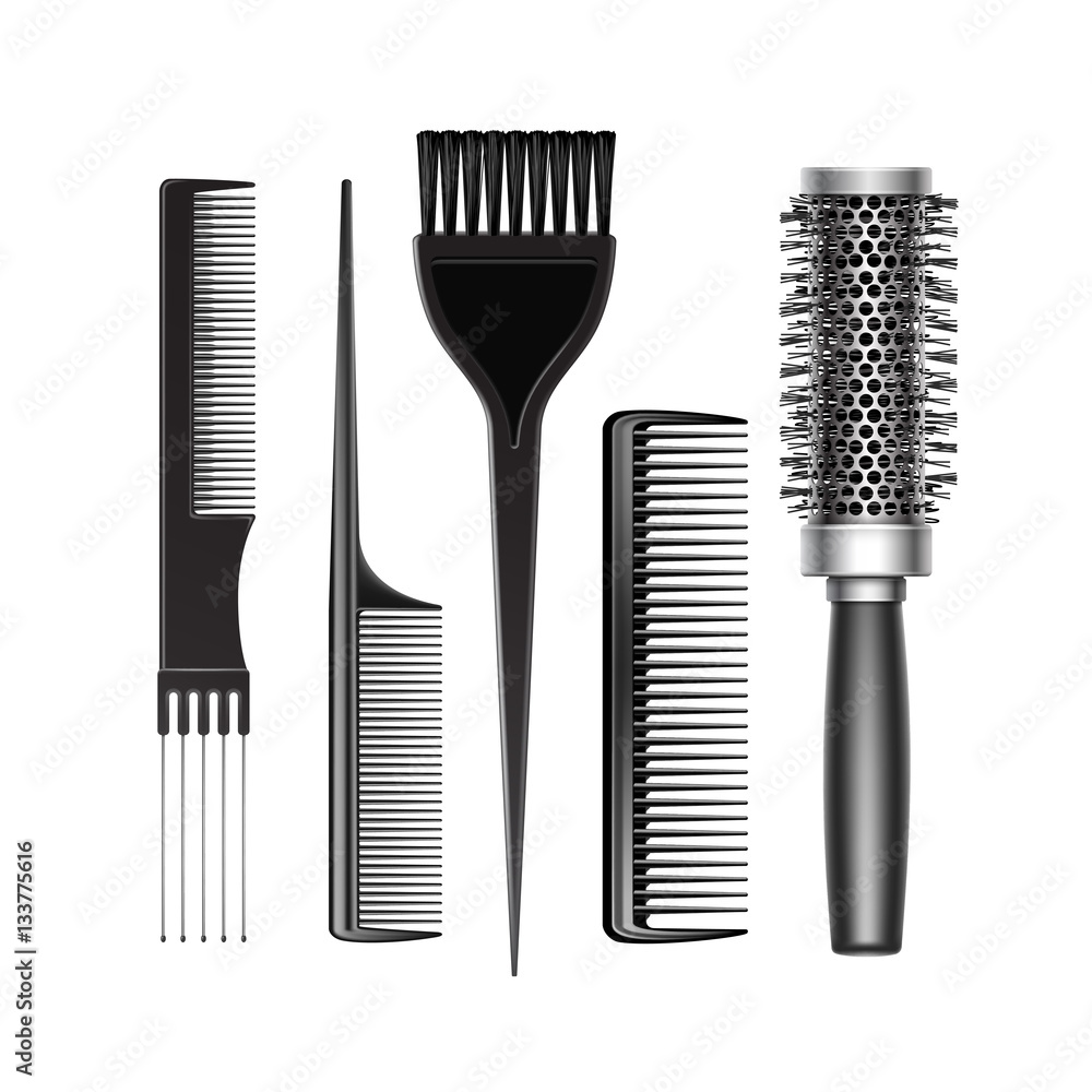 Set of Black Plastic Grooming and Hot Curling Radial Pocket Hair Brush Comb Professional Hairdresser Tools Set of Black Plastic Grooming and Hot Curling Radial Pocket Hair Brush Comb Professional Hairdresser Tools