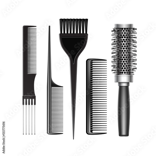 Set of Black Plastic Grooming and Hot Curling Radial Pocket Hair Brush Comb Professional Hairdresser Tools