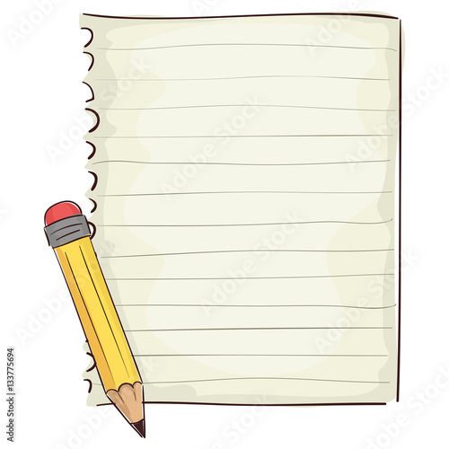 Vector Illustration of Blank Piece of Paper and Pencil