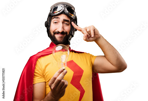 crazy super hero with bulb photo