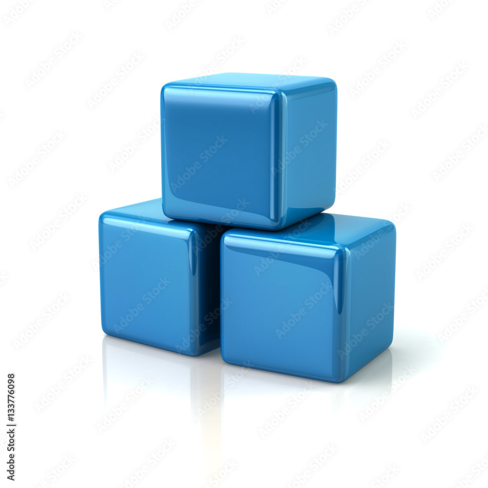Fototapeta premium Three blue cubes 3d rendering