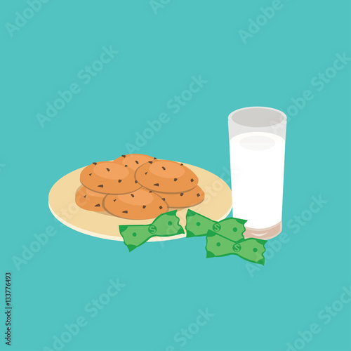 COOKIES MILK AND DOLLAR FLAT ILLUSTRATION