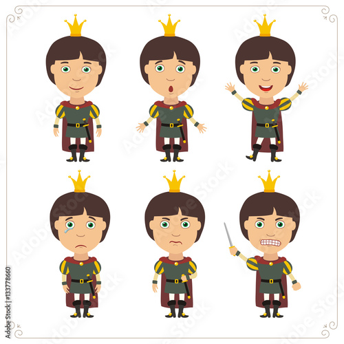 Vector set isolated funny prince different emotions. Collection little prince in cartoon style.