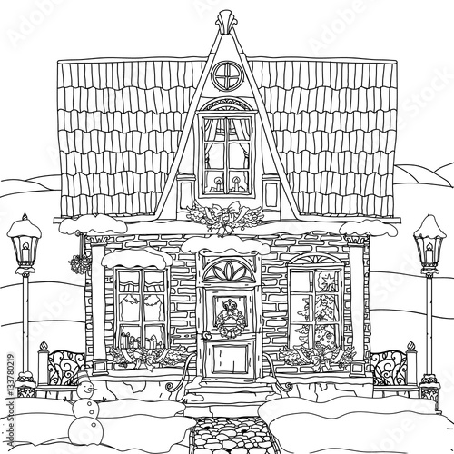 Hand drawn vector stock illustration of house