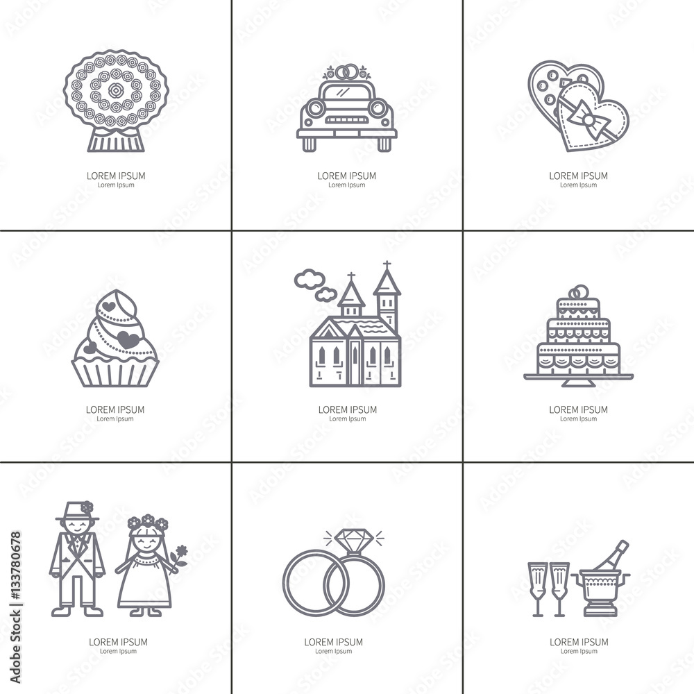 Love. Romance. Set of linear icons