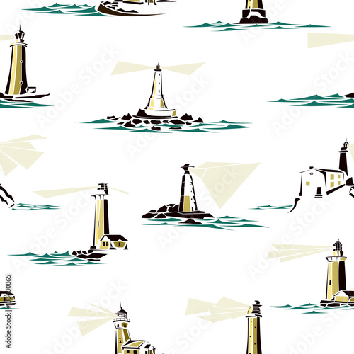 Seamless pattern of cartoon lighthouses.