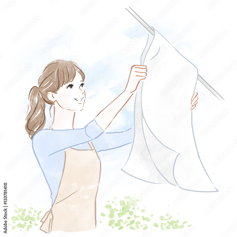 洗濯物を干す女性 Stock Illustration Adobe Stock