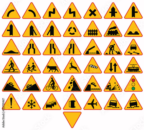 Road signs in Poland. Warning signs. Vector Format