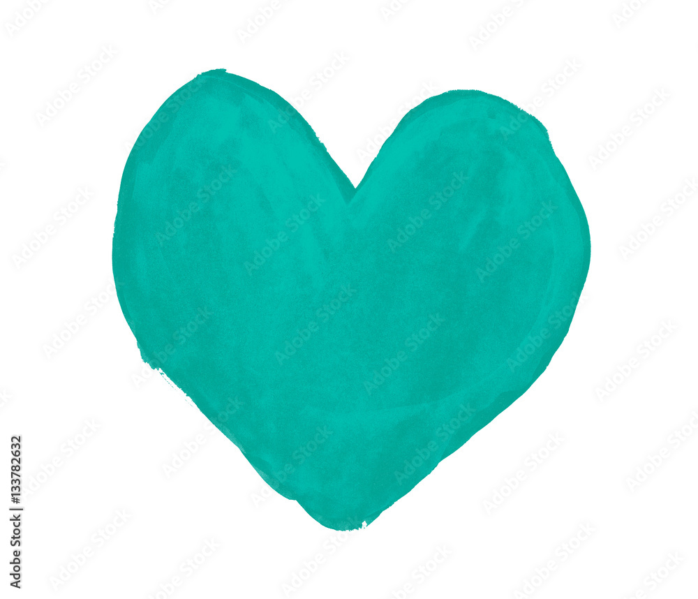 Turquoise heart painted with gouache