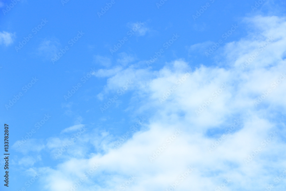 Clear white fluffy clouds in a blue sky. Sky background with blank space for text. Clear white fluffy clouds in a blue sky. Sky background with blank space for text.