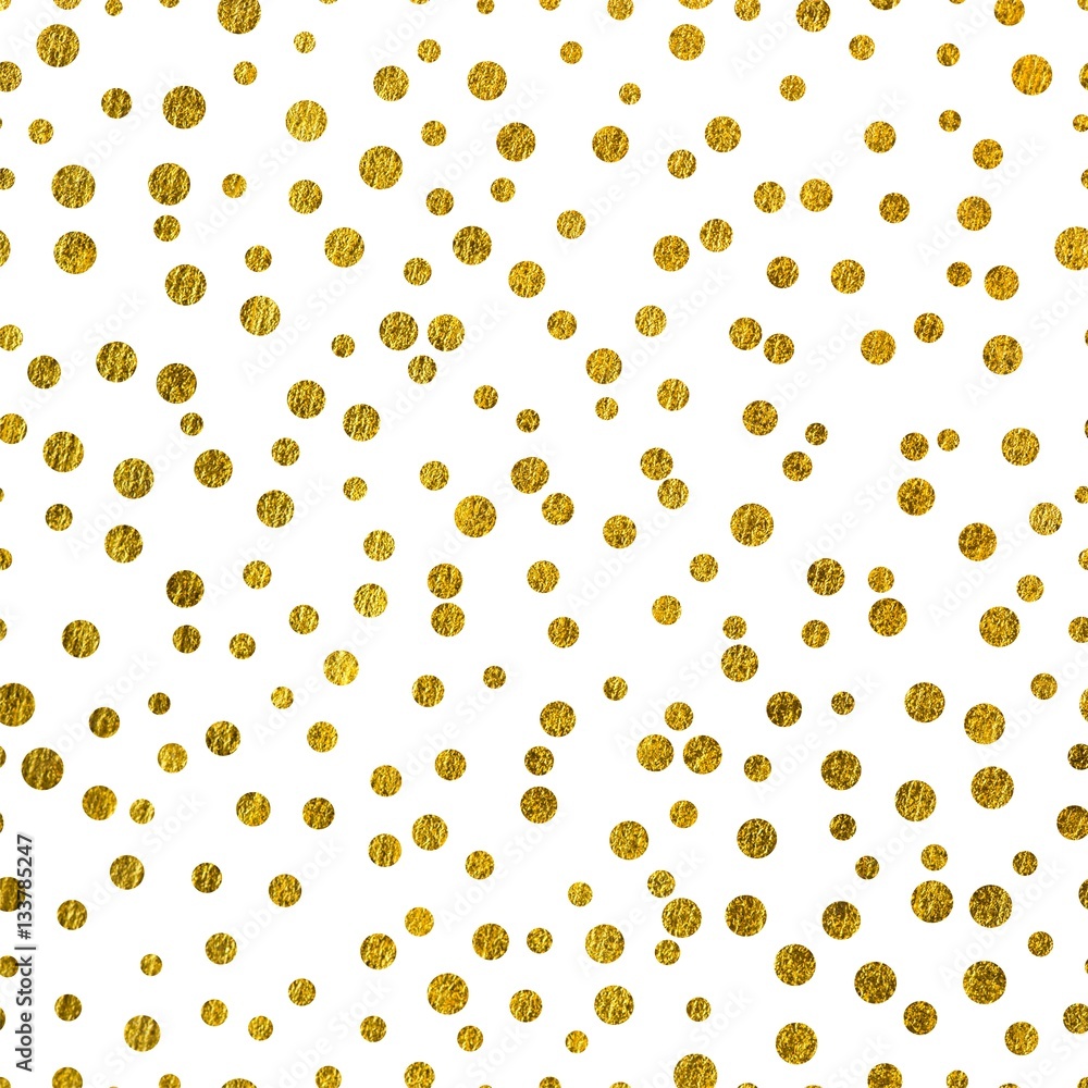Scattered gold dots on a white background, the Theme of love and Valentines Day Idea for greeting card Square orientation.