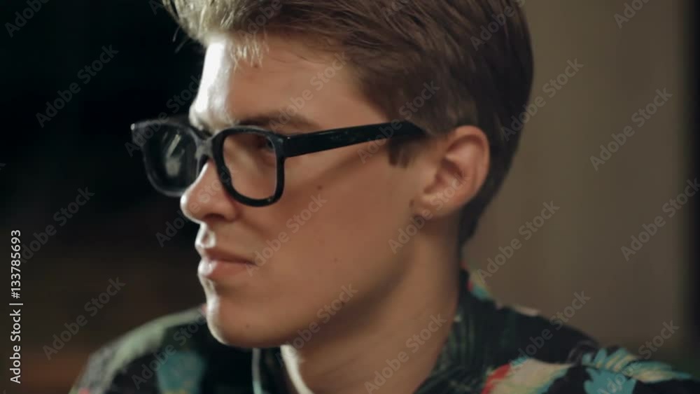 Close-up face of a man with glasses Close-up face of a man with glasses