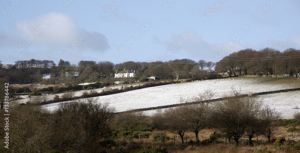 Winter landscape of farmland on Dartmoor in Devon, England,UK. January 2017