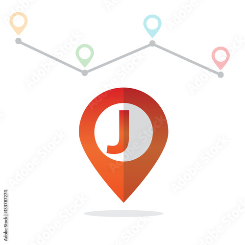 Initial Letter J With Pin Location Logo on Maps