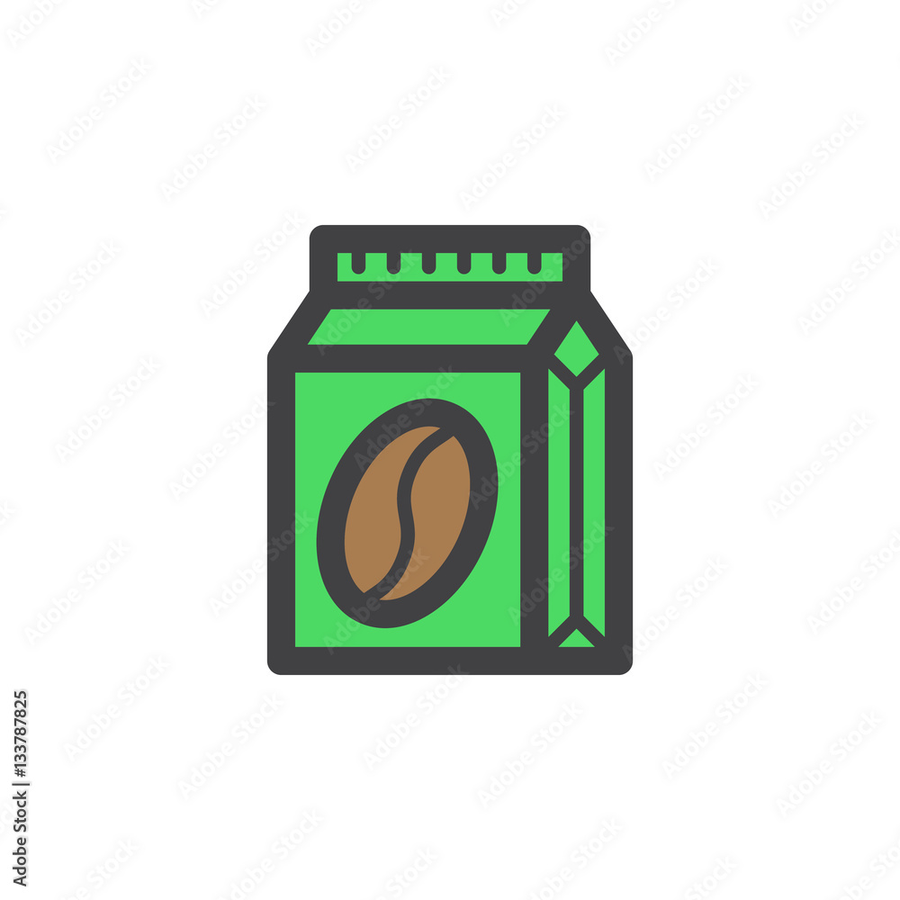 Coffee pack line icon, filled outline vector sign, linear colorful pictogram isolated on white. Symbol, logo illustration Coffee pack line icon, filled outline vector sign, linear colorful pictogram isolated on white. Symbol, logo illustration