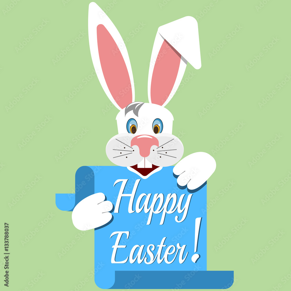 Happy Easter , background with bunny, flat design Happy Easter , background with bunny, flat design