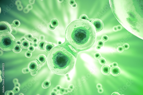 Green cell background. Life and biology, medicine scientific, molecular research dna. 3d rendering