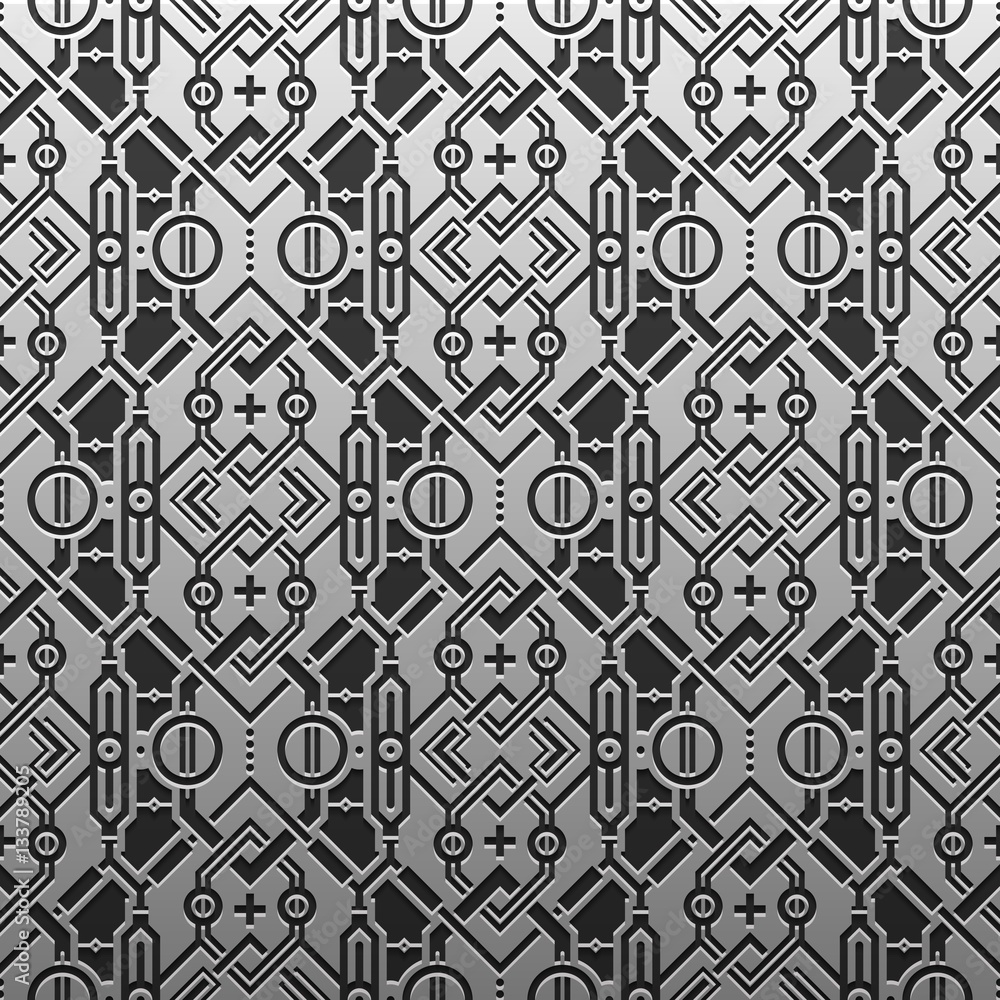 Silver/platinum metallic background with geometric pattern. Elegant luxury style.