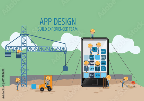 Mobile Application Development,Experienced Team-Vector Illustration,Graphic Design.For Web Site,Print,Presentation Templates,Ui,Mobile And Promotional Materials.Creative Collaboration,Teamwork Concept