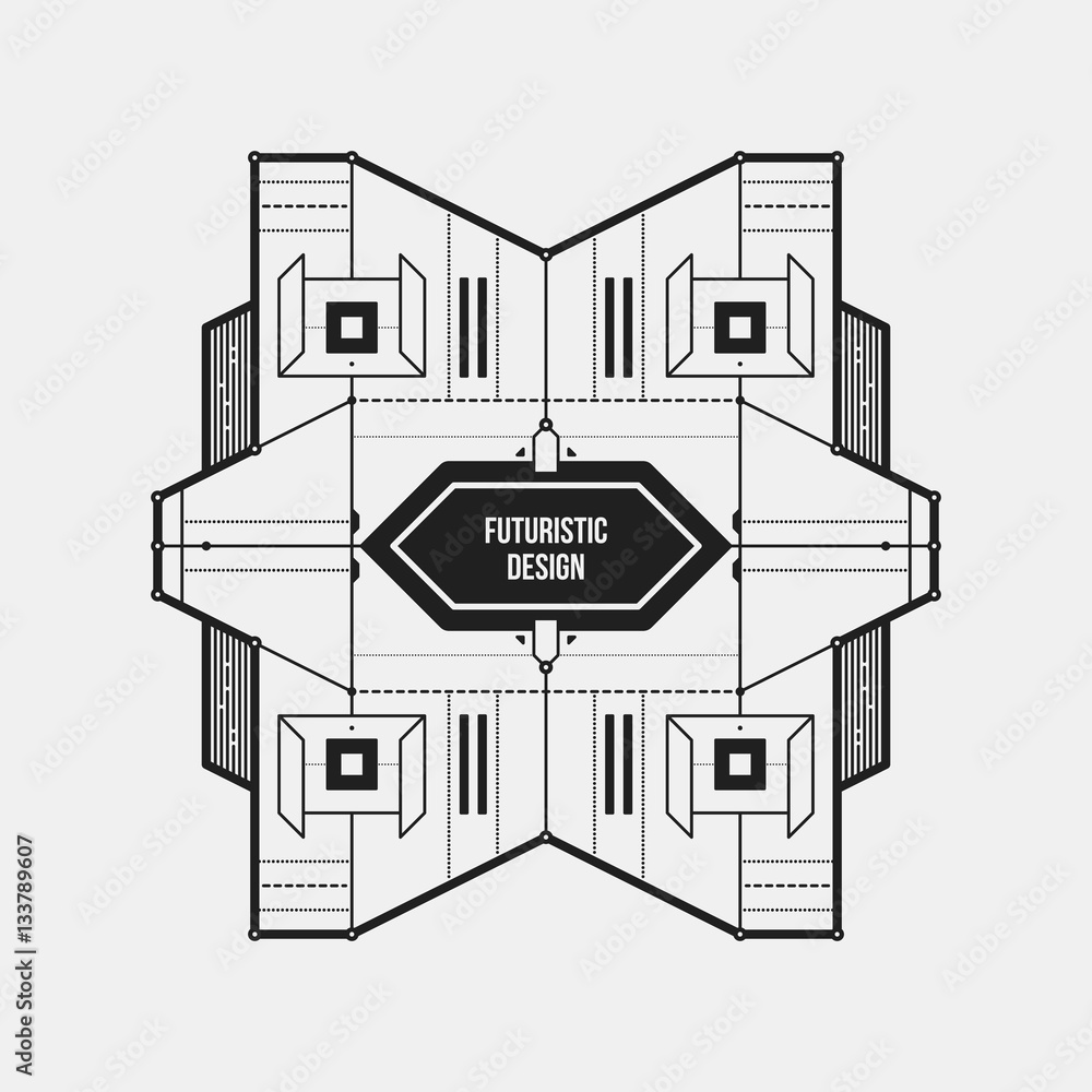 Fototapeta premium Abstract futuristic design element template. Useful for science posters and hi-tech media. Isolated on white background.