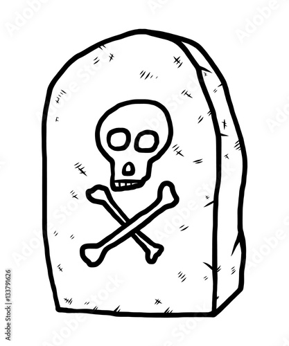 tombstone with skull sign / cartoon vector and illustration, black and white, hand drawn, sketch style, isolated on white background.