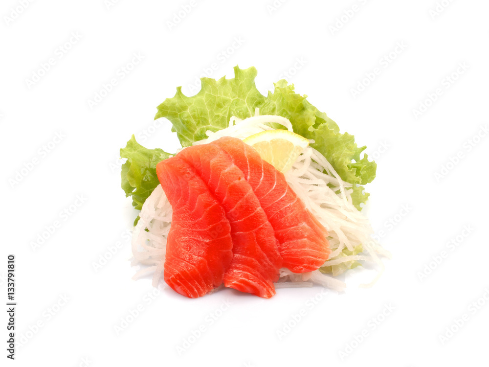 salmon with lemon and ginger on a white background salmon with lemon and ginger on a white background