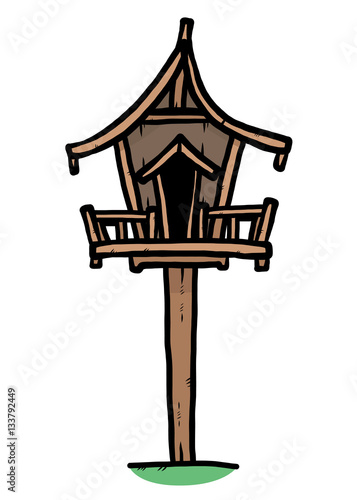 wooden spirit house / cartoon vector and illustration, hand drawn style, isolated on white background.
