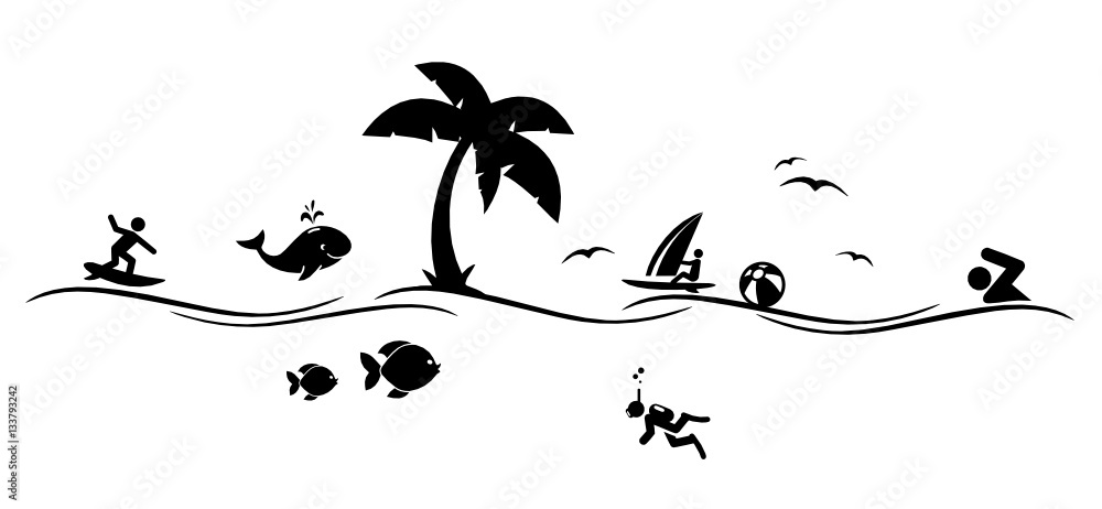 Wassersportler mit Palmen Wassersportler mit Palmen