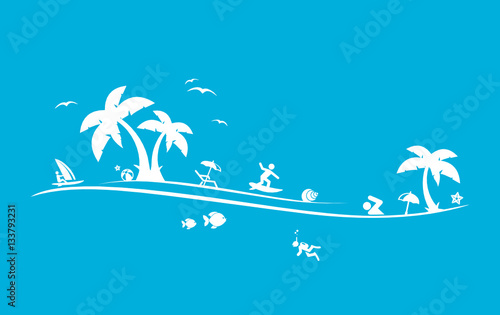 Wassersportler mit Palmen