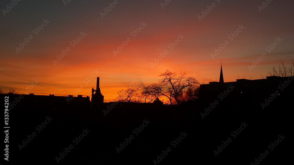 Old city sunset