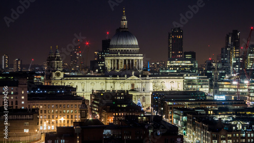 Main London Anglican place of worship from a distance at night. Saint Paul's Cathedral in a dusk in the very heart of the world's capital. © divampo