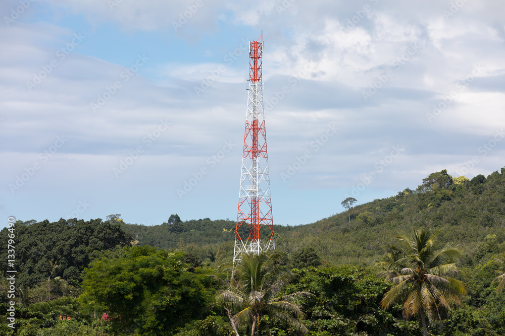 TV and radio tower in the jungle Stock-Foto | Adobe Stock