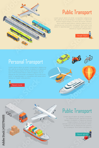 Public and Personal Transport Vector Banners Set 