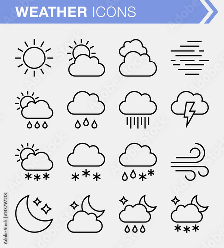 Set of pixel perfect weather icons for mobile apps and web design.