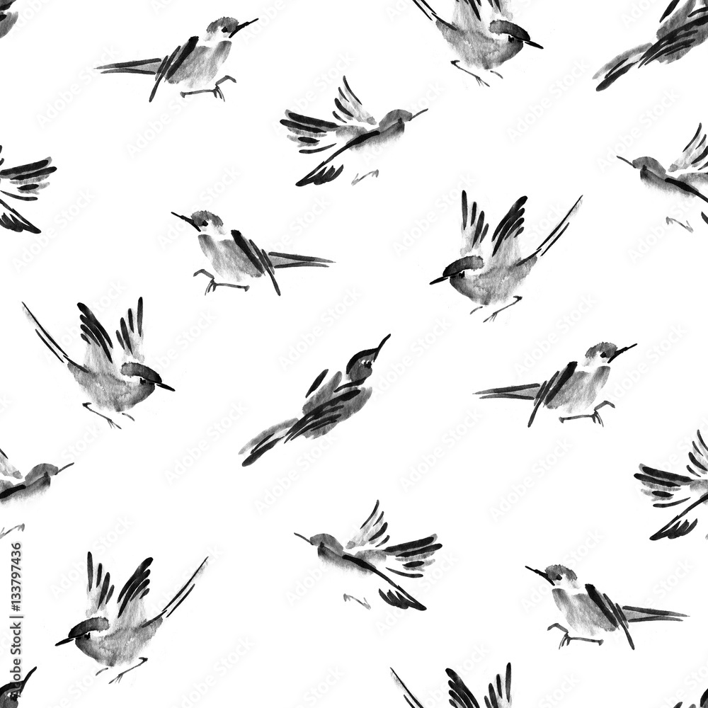 Obraz premium Watercolor bird seamless pattern can be used for wallpaper, website background, textile printing