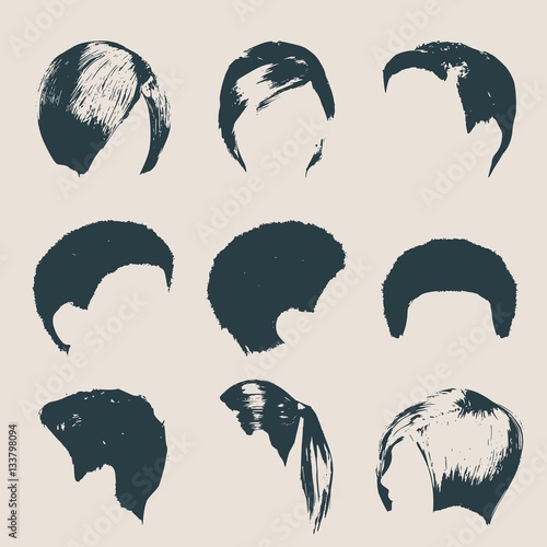 Women modern fashion salon hairstyles.Fashion long and short hair. Trendy haircut vector icon set isolated on white background.