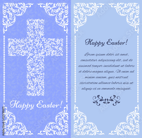 Elegant greeting postcard. Happy Easter!  The Cross from a floral ornament There is a place for text