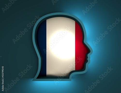 Free Download Abstract illustration of head silhouette with France national flag inside. 3D rendering. Neon light - GFXLoad