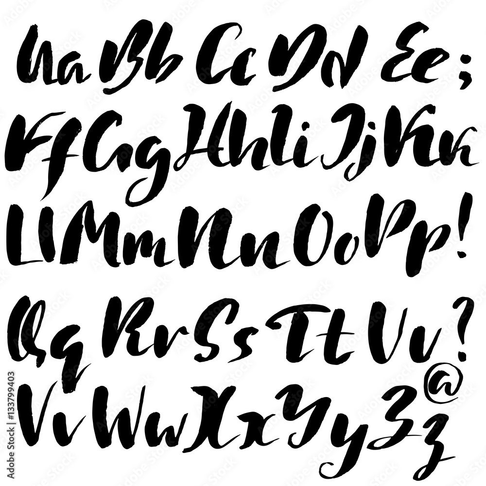 Hand drawn font made by dry brush strokes. Grunge style alphabet Hand drawn font made by dry brush strokes. Grunge style alphabet