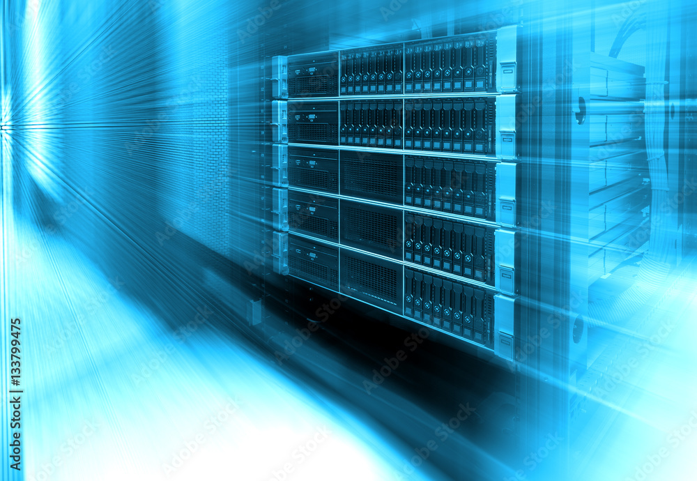 Stand with server hardware and lighting in the room motion blur Stand with server hardware and lighting in the room motion blur