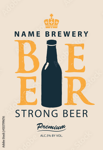 label beer with a bottle and a crown