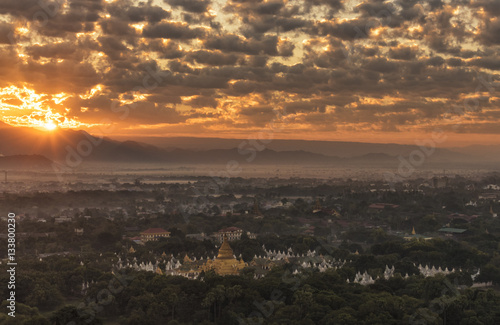 Beautiful sunrise landscape from viewpoint of Mandalay hill