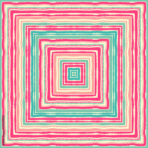 Seamless striped, rectangle, ornamental pattern. Square lines with torn paper effect. Shred edge background. Pastel cold turquoise, gray, rose, magenta colored. Winter sunrise theme. Vector