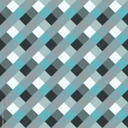 Seamless geometric checked pattern. Diagonal square, woven line background. Rhombus, patchwork texture. Blue, gray, aqua cold soft colored. Vector
