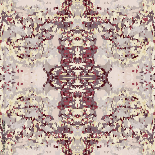 Seamless nature pattern. Stone, snake skin, band view mosaic motley texture. Ornamental collage. Brown, vinous, beige colored background. Vector