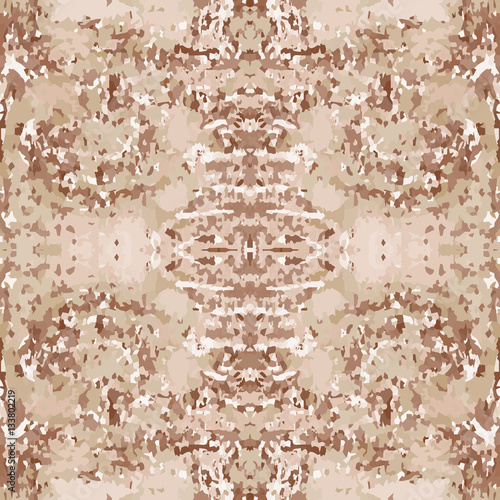 Seamless nature pattern. Stone, snake skin, band view mosaic motley texture. Ornamental collage. Brown, beige soft colored background. Vector