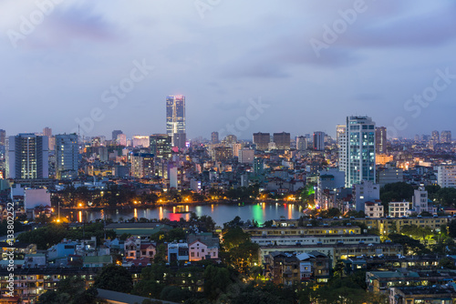 Aerial view of Hanoi skyline at night