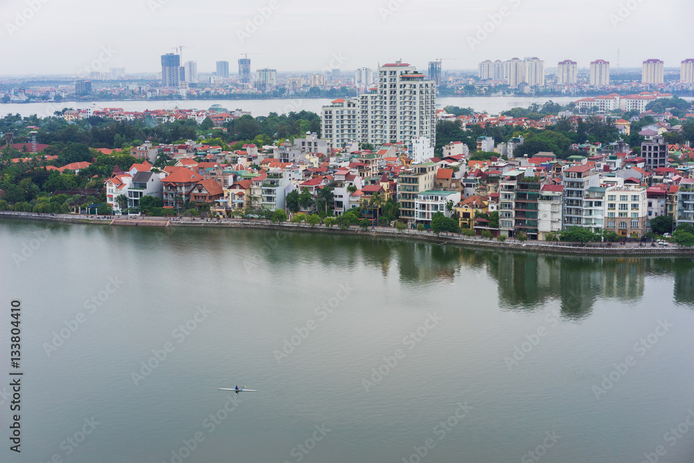 Aerial view of a corner of West Lake ( Ho Tay ) in Hanoi, Vietnam