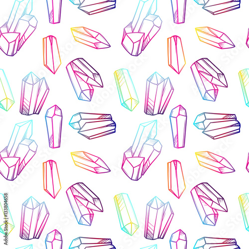 Vector seamless pattern with magic crystals. Fantasy print of mineral stones.