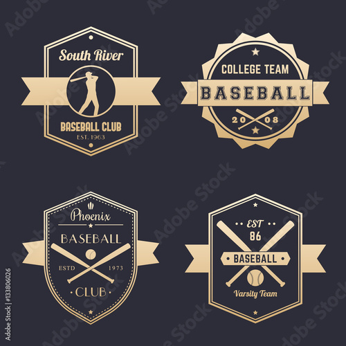 Baseball club, team logo, badges, emblems, gold on dark